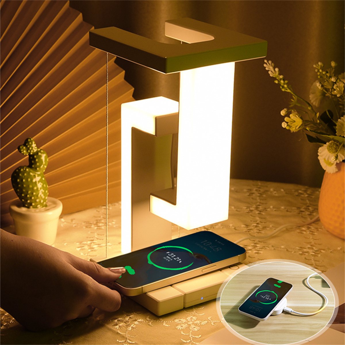 Floating Desk Lamp With Wireless Charger, USB Output