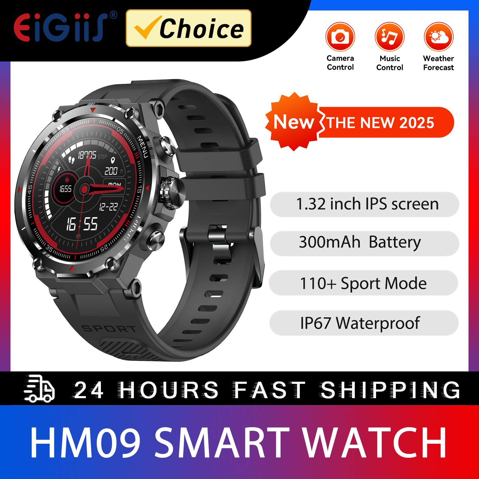EIGIIS Military Smart Watch for Men 1.32’’ HD Rugged